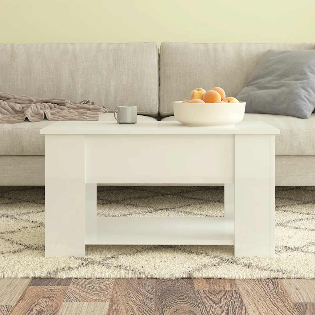 magasfényű fehér szerelt fa dohányzóasztal 79x49x41 cm