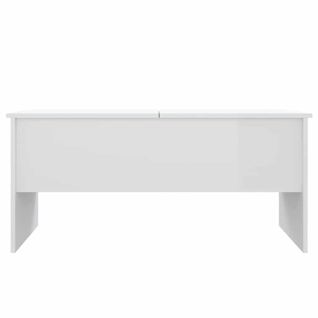 magasfényű fehér szerelt fa dohányzóasztal 102x50,5x46,5 cm
