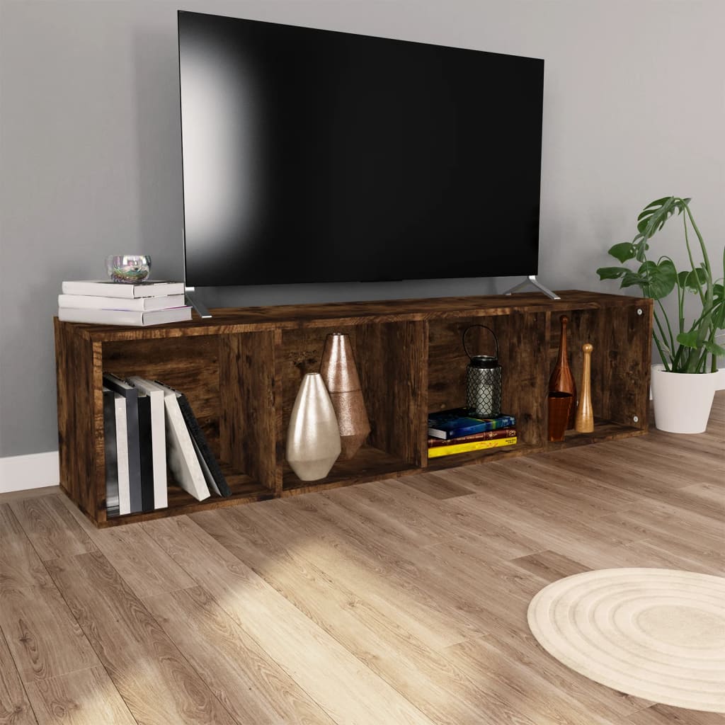 füstös tölgy színű szerelt fa könyv-/TV-szekrény 36x30x143 cm