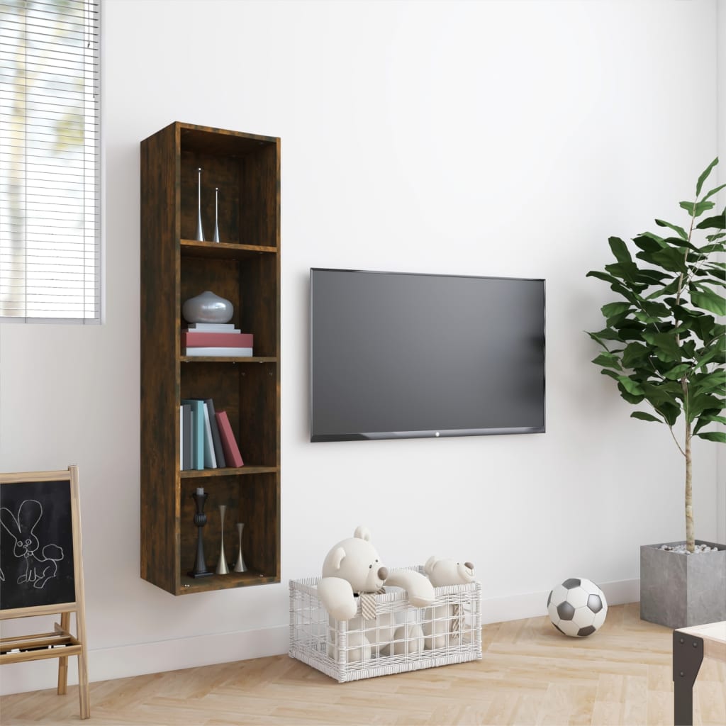 füstös tölgy színű szerelt fa könyv-/TV-szekrény 143x30x36 cm