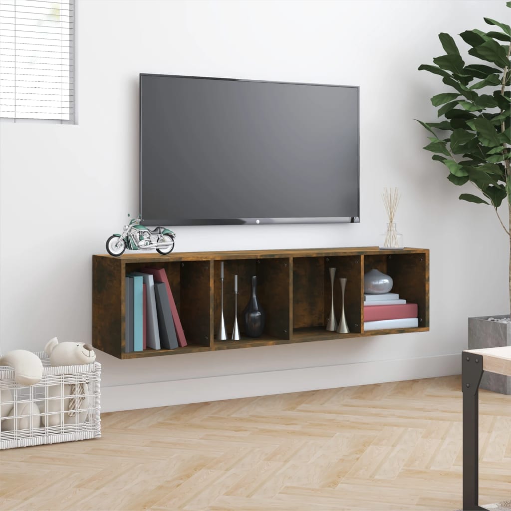 füstös tölgy színű szerelt fa könyv-/TV-szekrény 143x30x36 cm