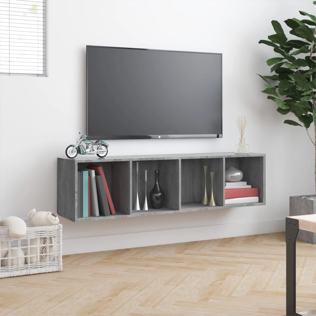 szürke sonoma színű szerelt fa könyv-/TV-szekrény 143x30x36 cm