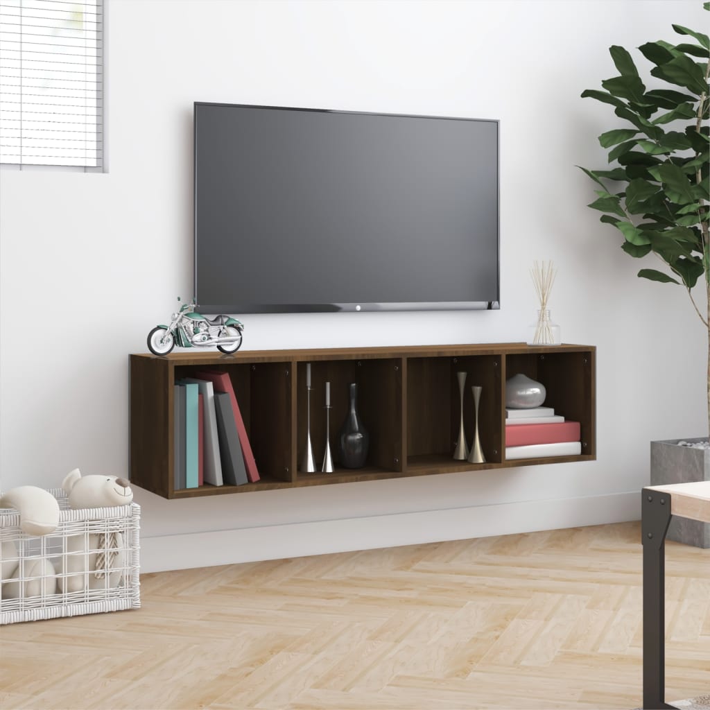barna tölgy színű szerelt fa könyv-/TV-szekrény 143x30x36 cm
