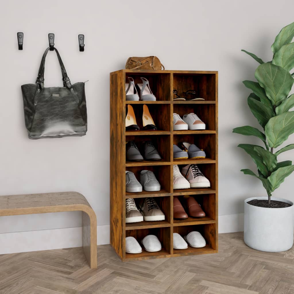 füstös tölgy színű szerelt fa cipőtartó 54 x 34 x 100,5 cm