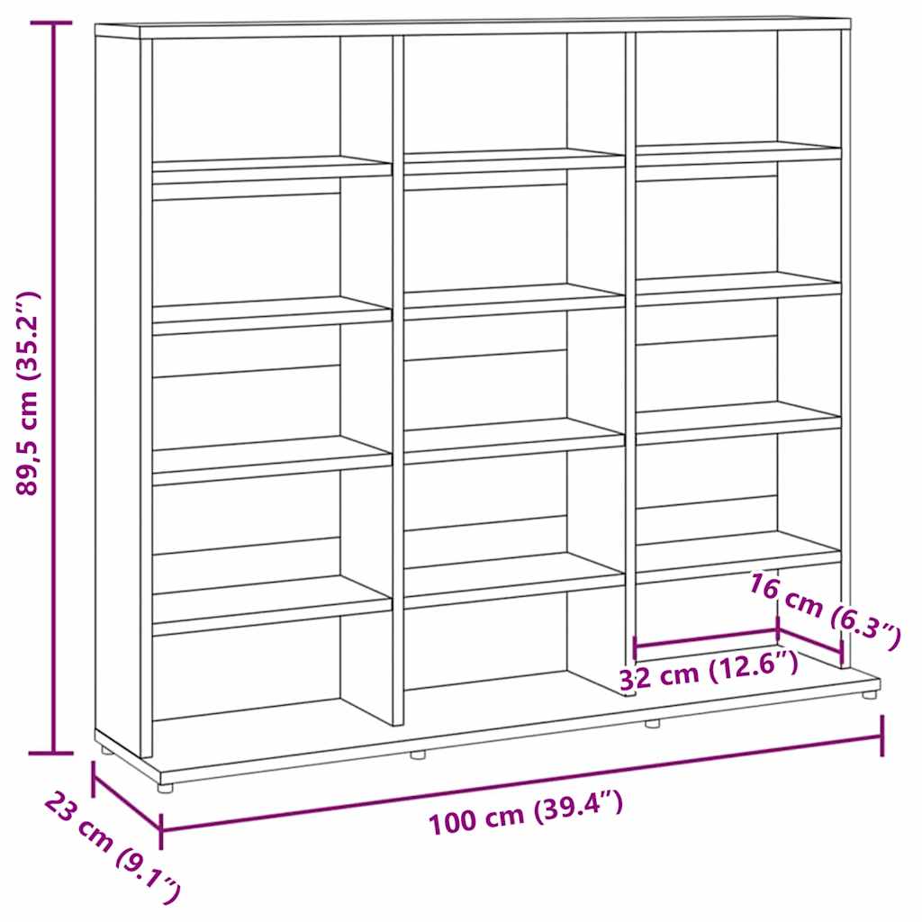füstös tölgy színű szerelt fa CD-szekrény 100 x 23 x 89,5 cm