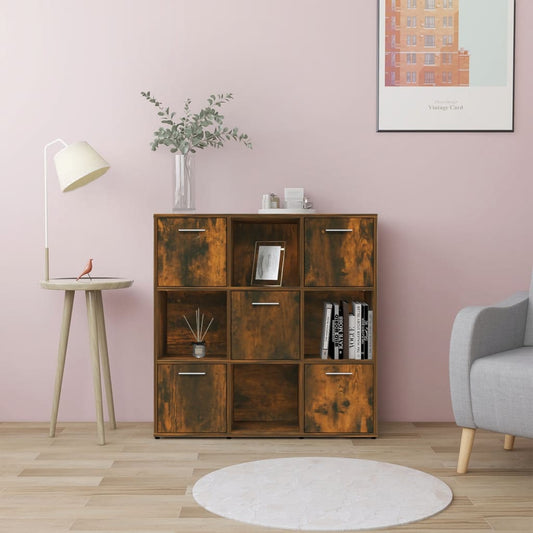 füstös tölgyszínű szerelt fa könyvszekrény 90 x 30 x 90 cm