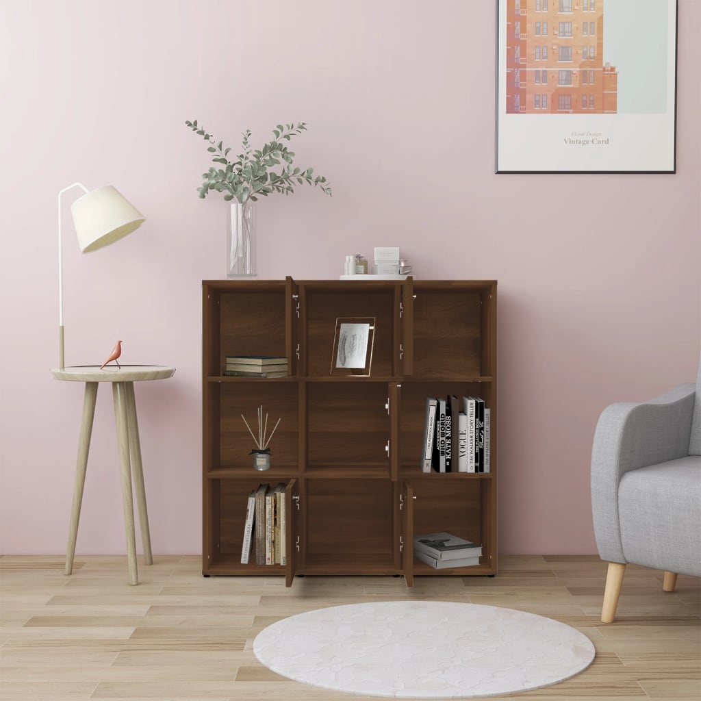 barna tölgyszínű szerelt fa könyvszekrény 90 x 30 x 90 cm