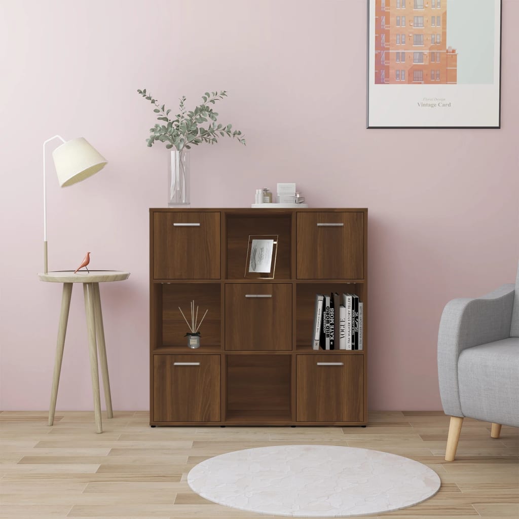 barna tölgyszínű szerelt fa könyvszekrény 90 x 30 x 90 cm