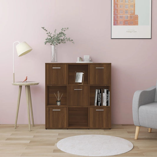 barna tölgyszínű szerelt fa könyvszekrény 90 x 30 x 90 cm