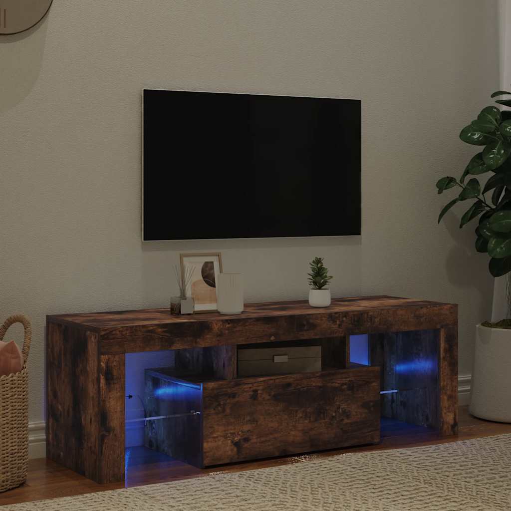füstös tölgy színű TV-szekrény LED-világítással 120x35x40 cm