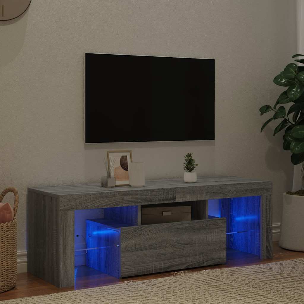 szürke sonoma színű TV-szekrény LED-lámpákkal 120 x 35 x 40 cm