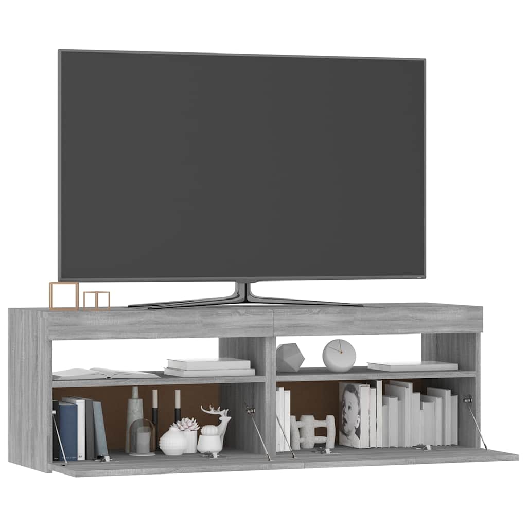 szürke sonoma színű TV-szekrény LED-lámpákkal 120 x 35 x 40 cm