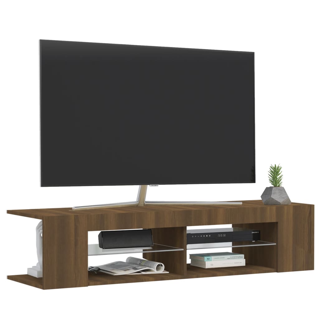barna tölgyszínű TV-szekrény LED-világítással 135 x 39 x 30 cm