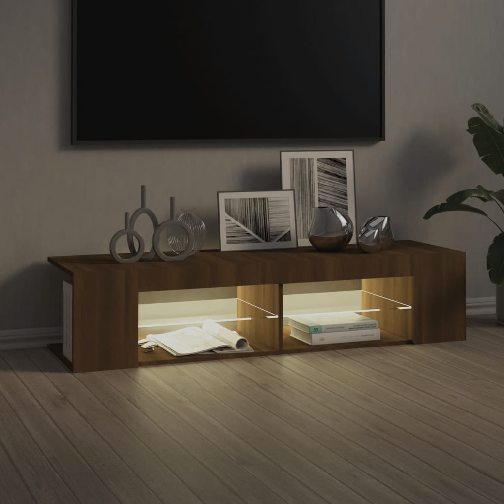barna tölgyszínű TV-szekrény LED-világítással 135 x 39 x 30 cm