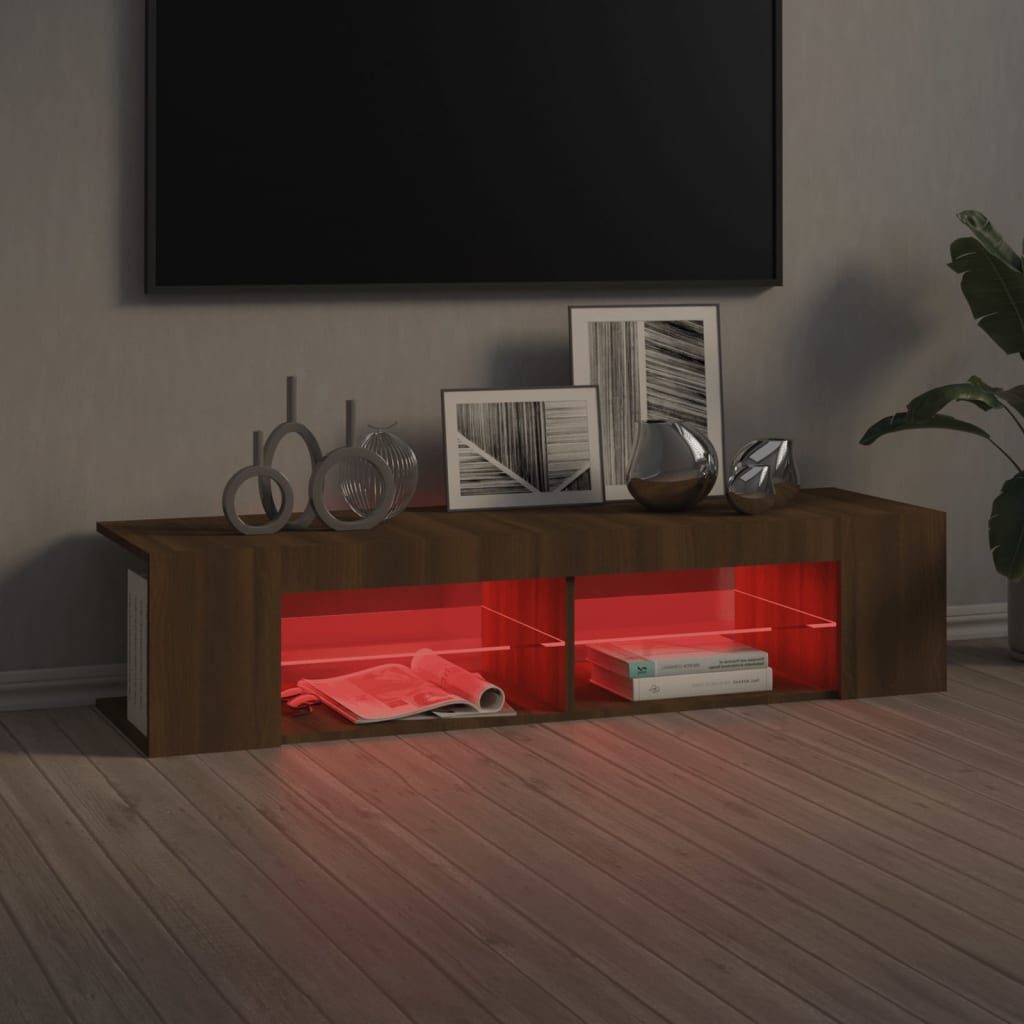 barna tölgyszínű TV-szekrény LED-világítással 135 x 39 x 30 cm