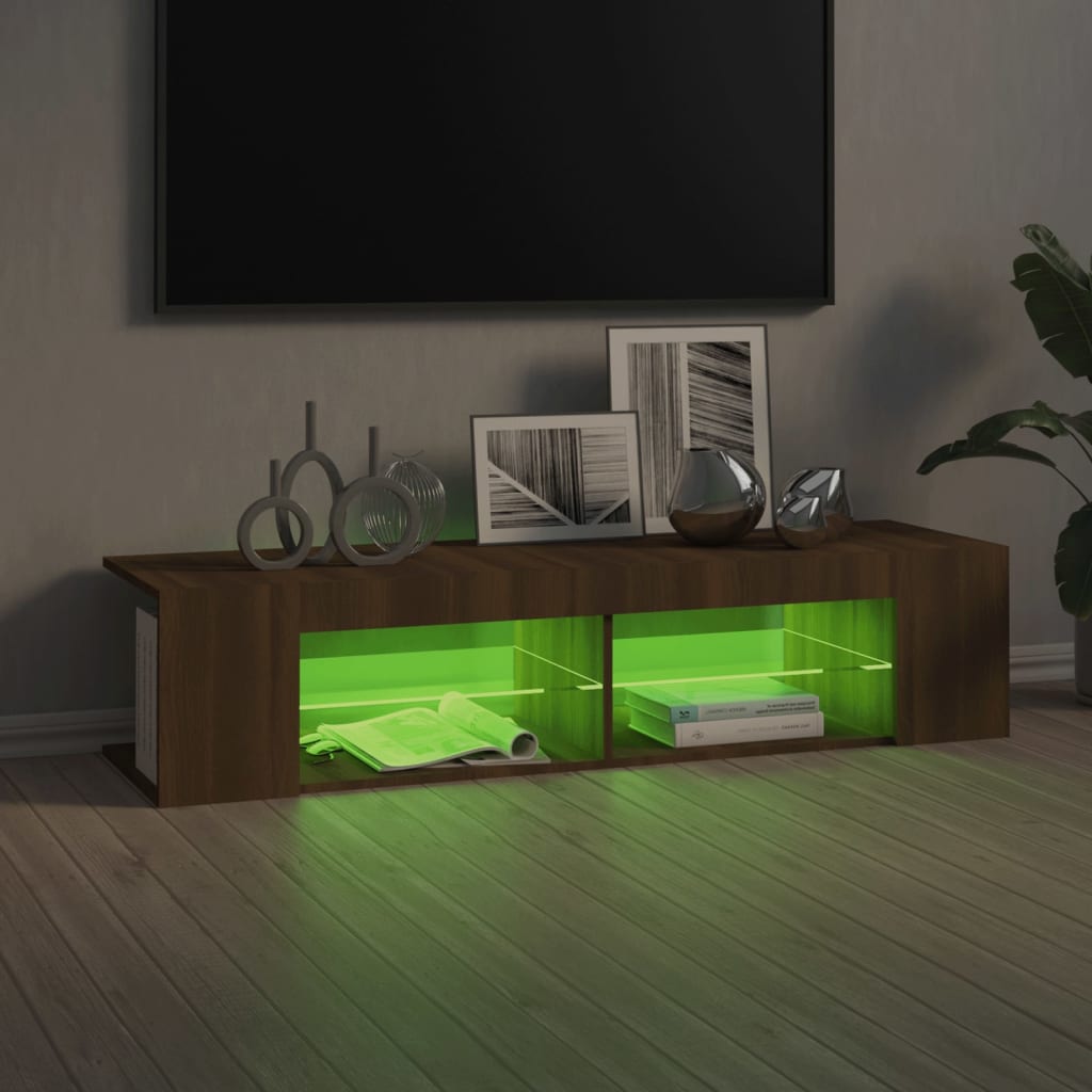 barna tölgyszínű TV-szekrény LED-világítással 135 x 39 x 30 cm