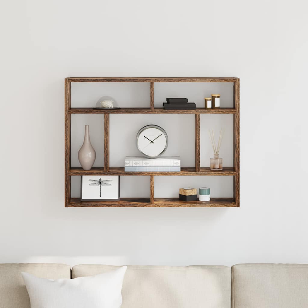 füstös tölgy színű szerelt fa fali polc 75x16x55 cm
