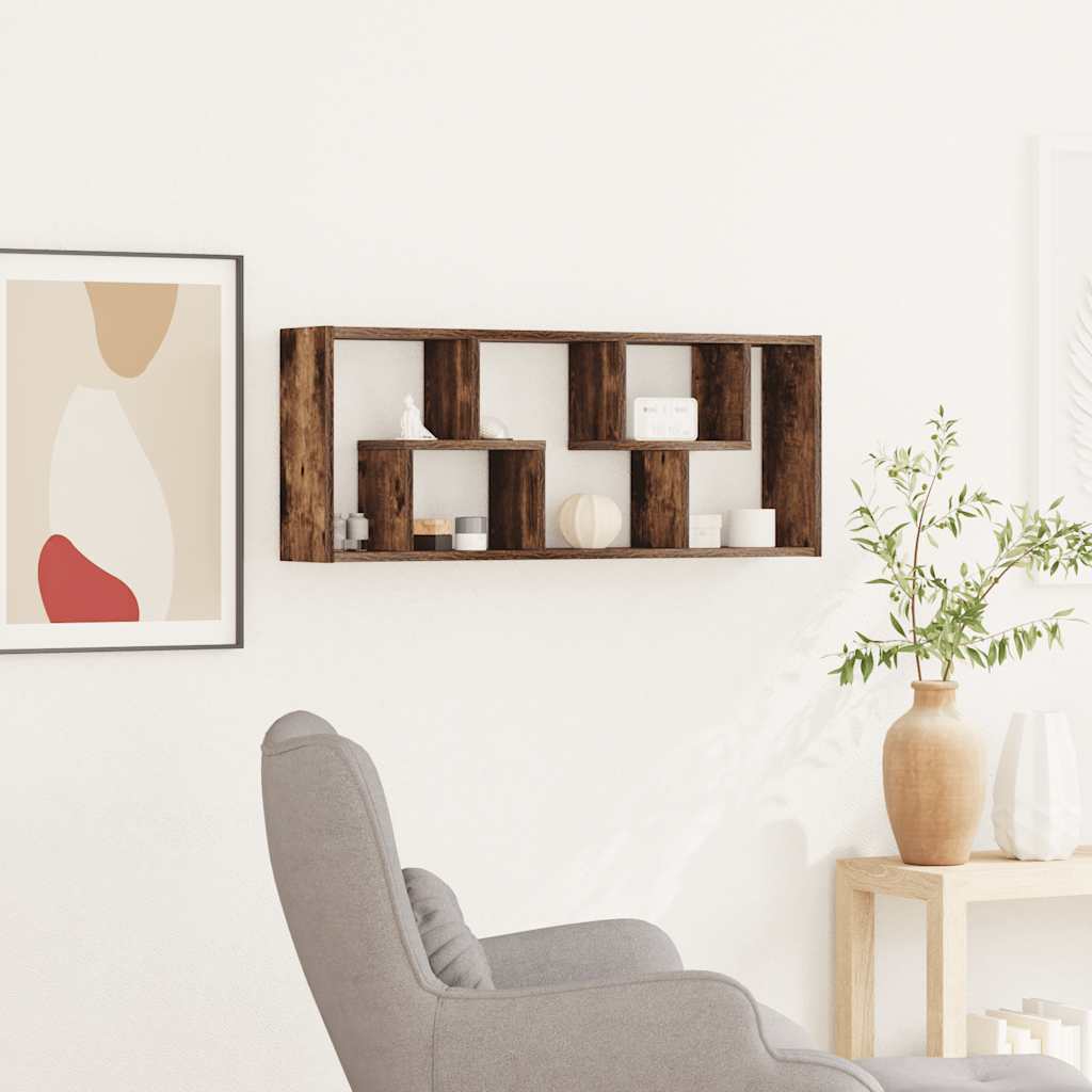 füstös tölgy színű szerelt fa fali polc 36 x 16 x 90 cm