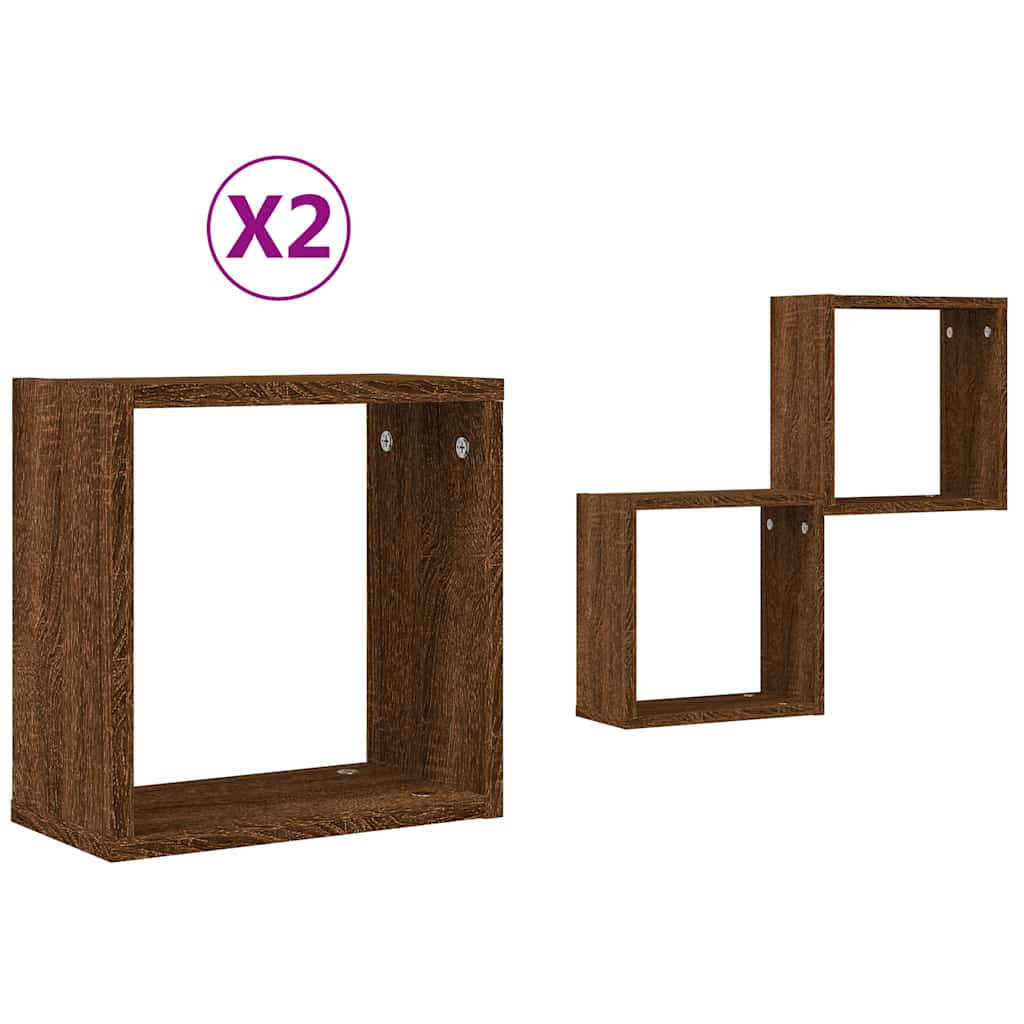 2 db barna tölgy színű fali kockapolc 30 x 15 x 30 cm