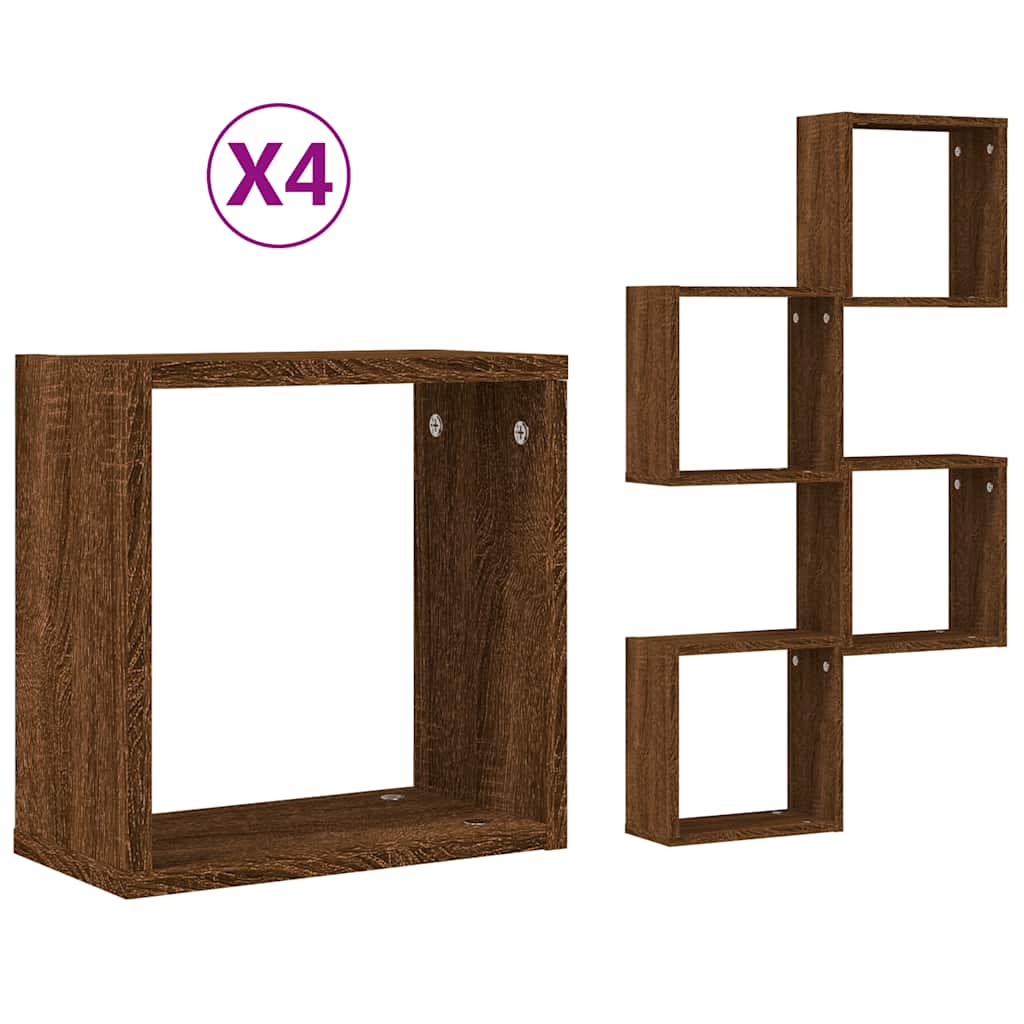 4 db barna tölgy színű fali kockapolc 30 x 15 x 30 cm