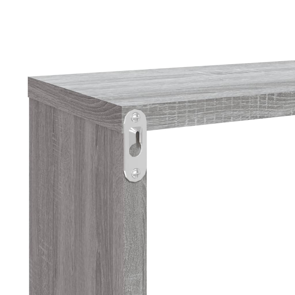 2 db szürke sonoma színű szerelt fa fali kockapolc 80x15x26,5cm