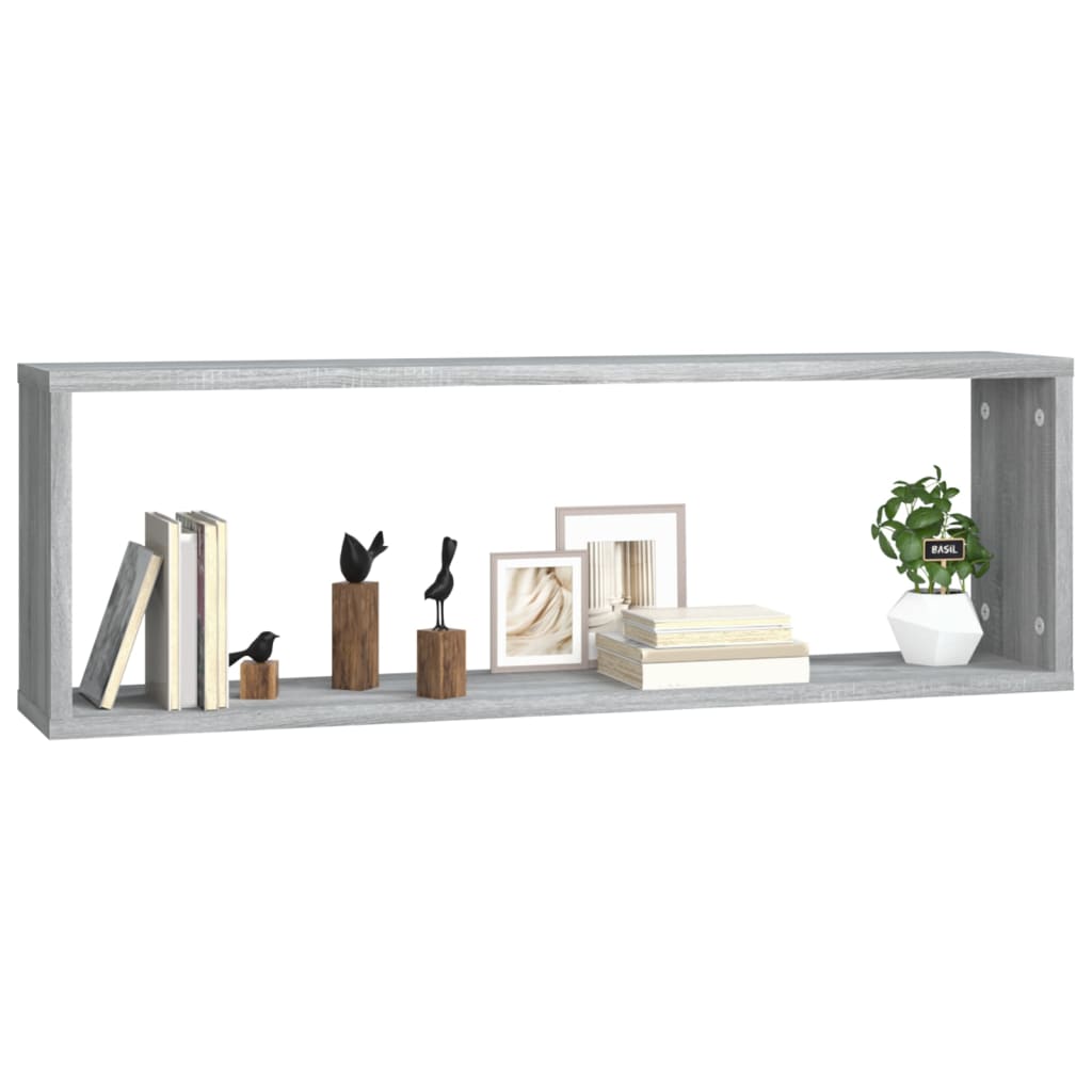 4 db szürke sonoma színű szerelt fa fali kockapolc 80x15x26,5cm