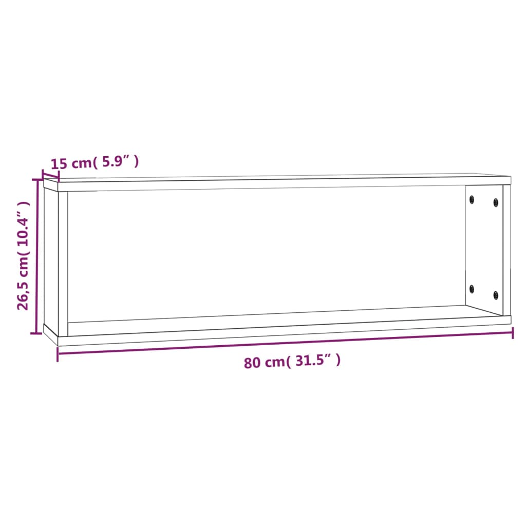 4 db szürke sonoma színű szerelt fa fali kockapolc 80x15x26,5cm