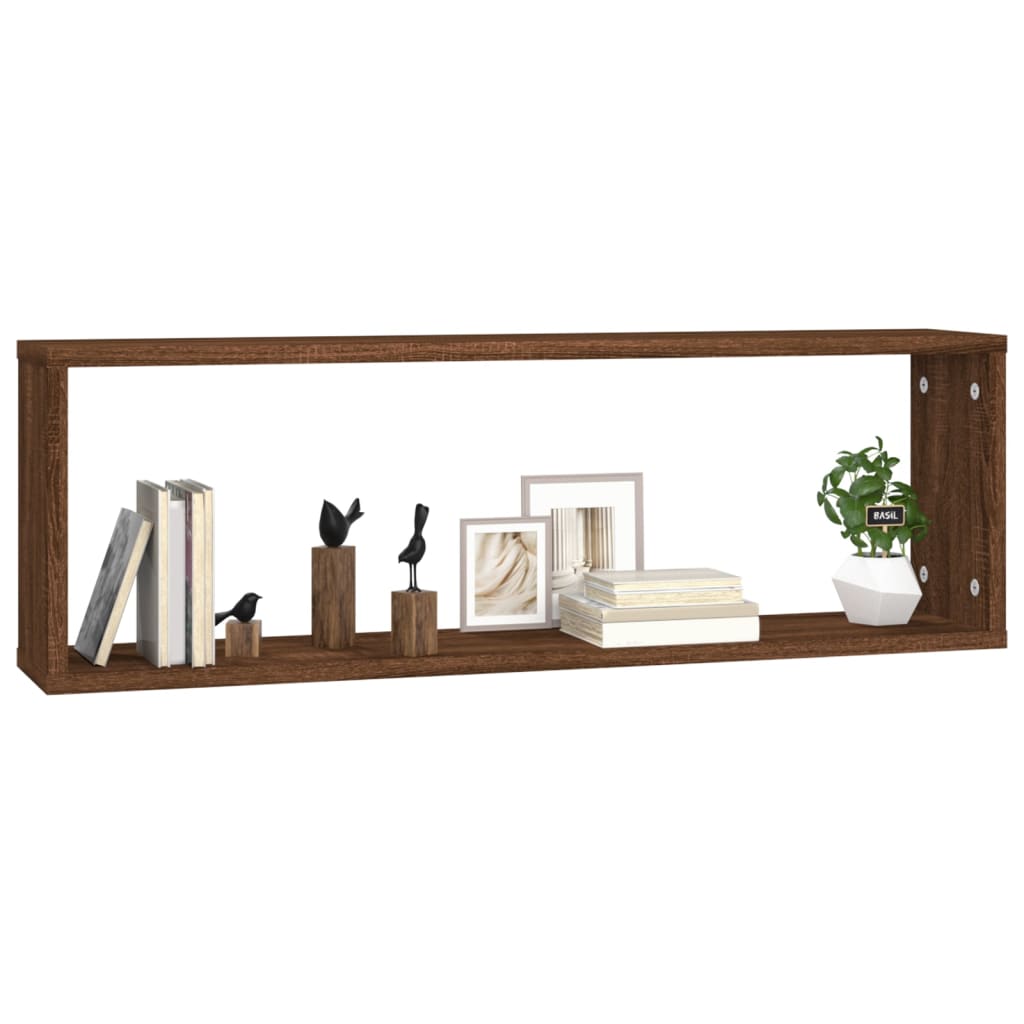 4 db barna tölgyszínű szerelt fa fali kockapolc 80x15x26,5 cm