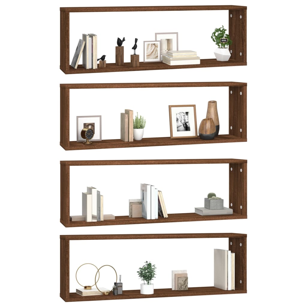 4 db barna tölgyszínű szerelt fa fali kockapolc 80x15x26,5 cm