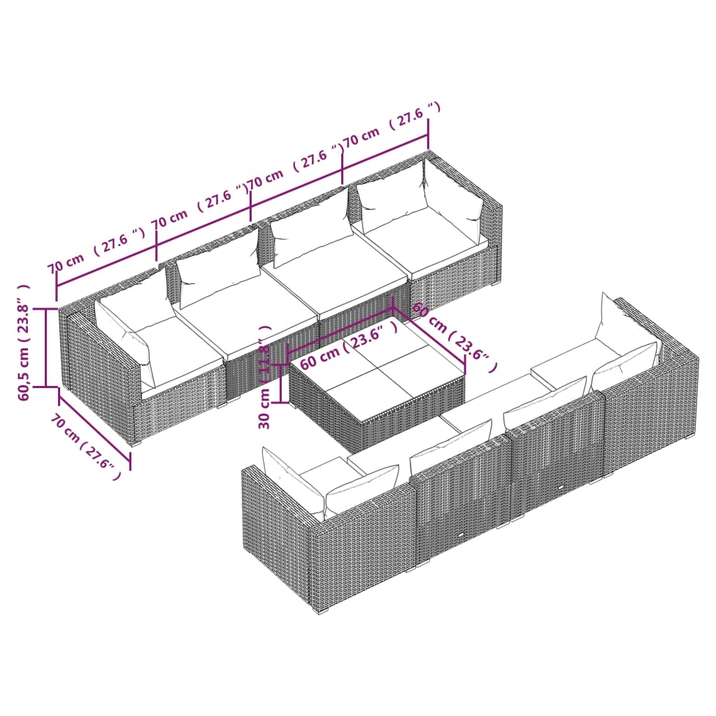 9 részes barna polyrattan kerti ülőgarnitúra párnákkal