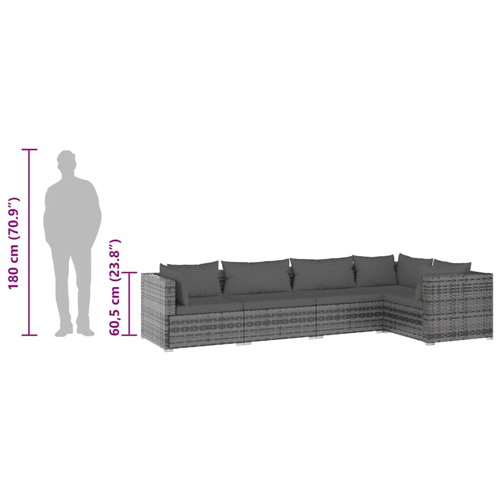 5 részes szürke polyrattan kerti ülőgarnitúra párnákkal