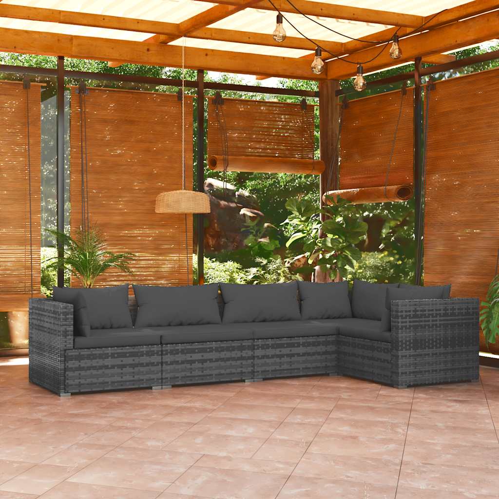 5 részes szürke polyrattan kerti ülőgarnitúra párnákkal