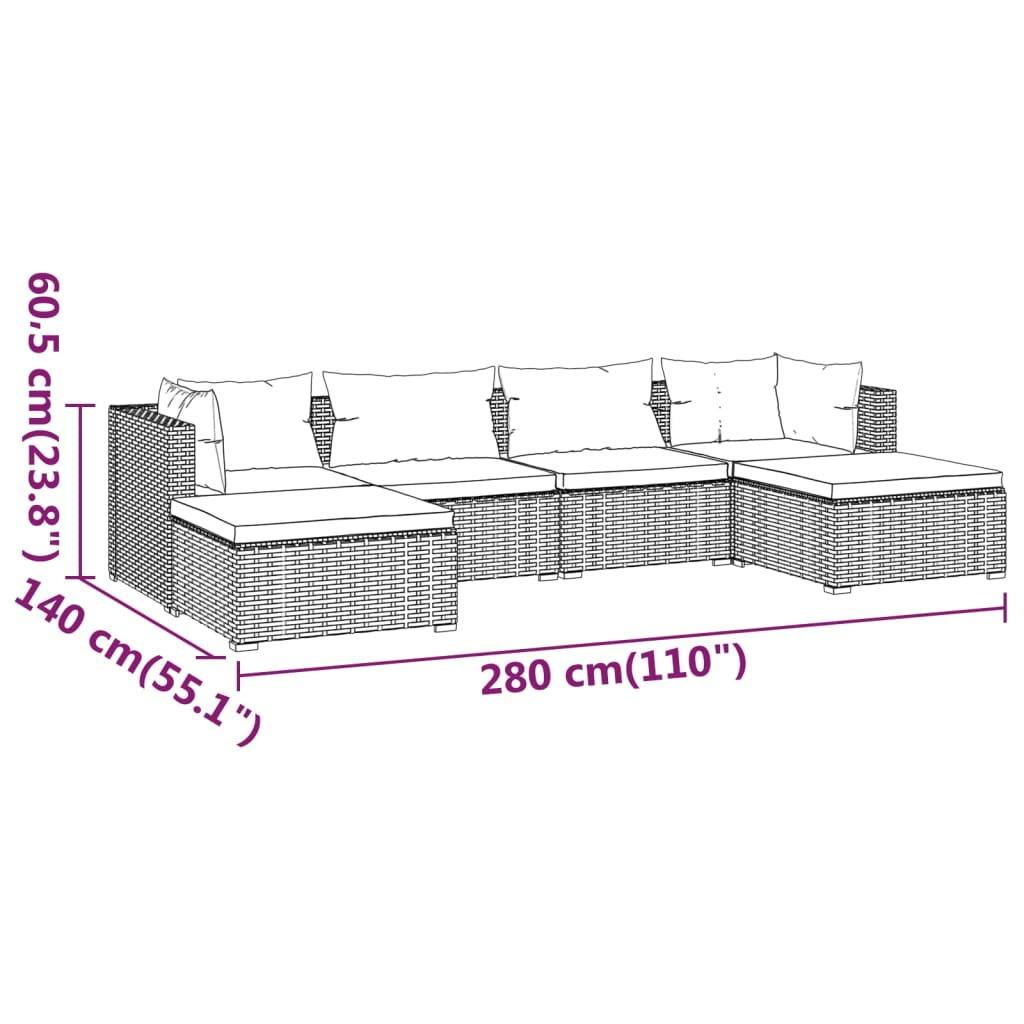 6 részes szürke polyrattan kerti ülőgarnitúra párnákkal