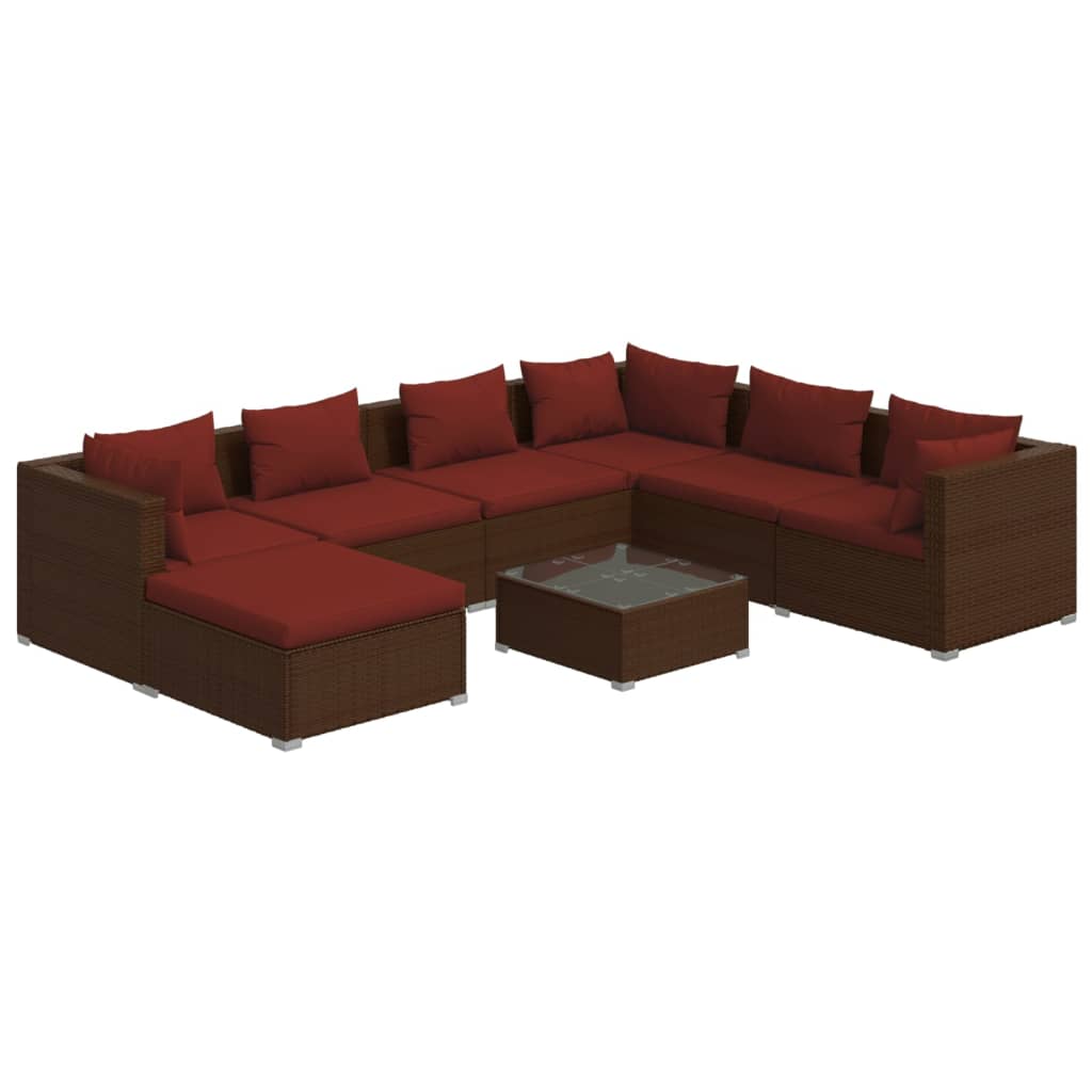 8 részes barna polyrattan kerti ülőgarnitúra párnákkal