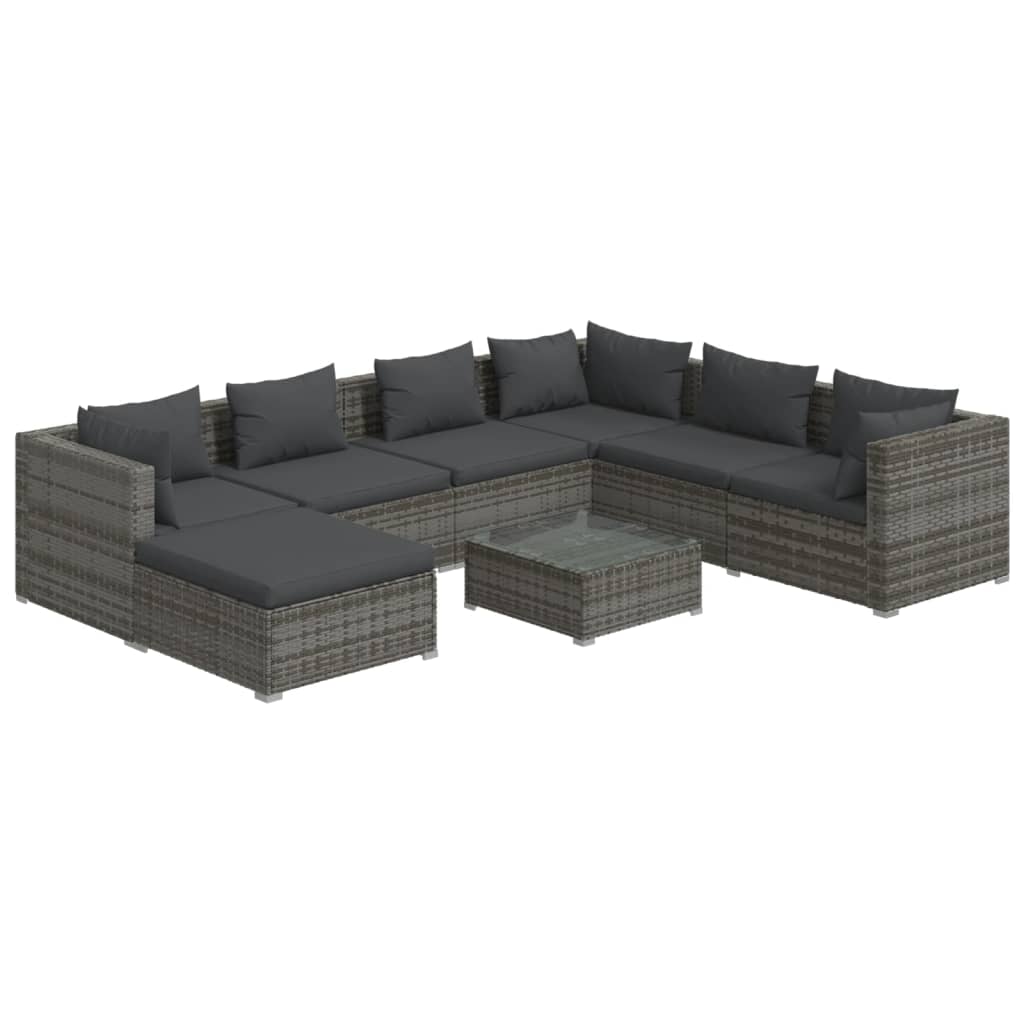 8 részes szürke polyrattan kerti ülőgarnitúra párnákkal