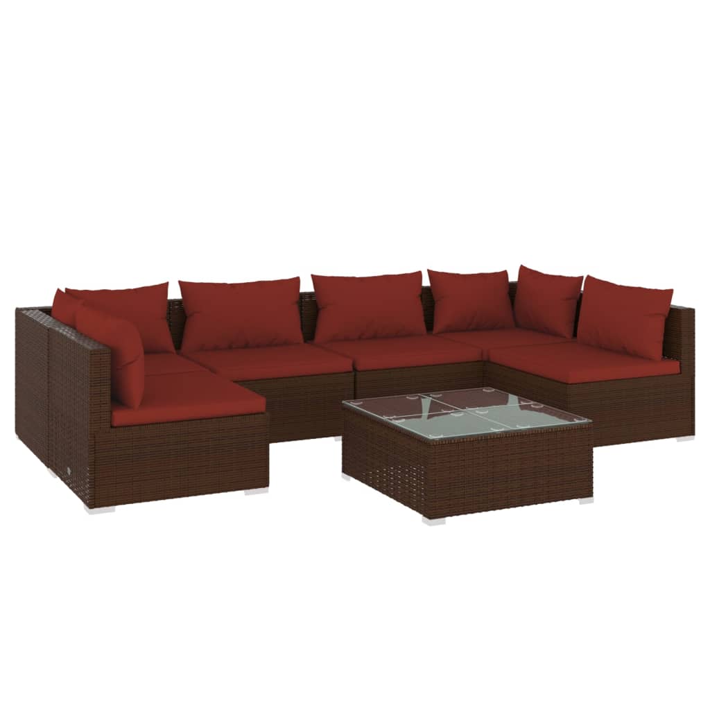 7 részes barna polyrattan kerti ülőgarnitúra párnákkal