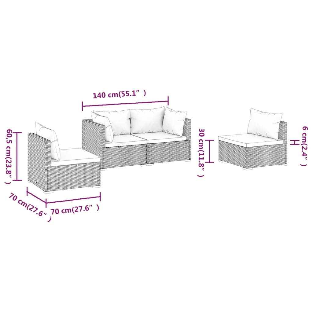 4 részes szürke polyrattan kerti ülőgarnitúra párnákkal