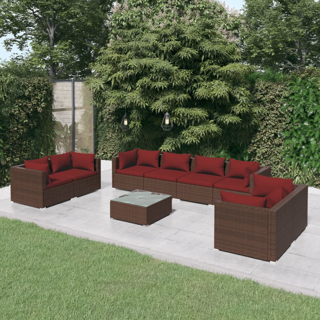 9 részes barna polyrattan kerti ülőgarnitúra párnákkal