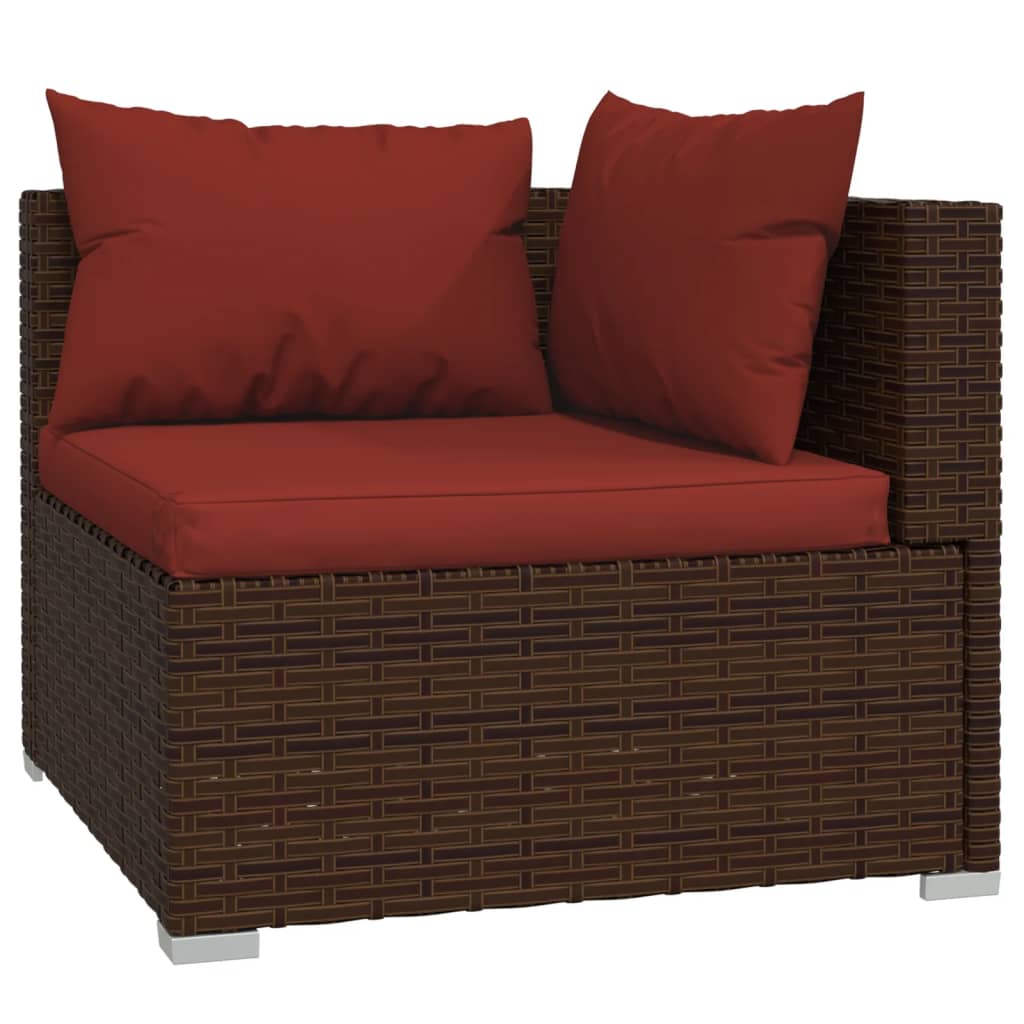 10 részes barna polyrattan kerti bútorszett párnákkal