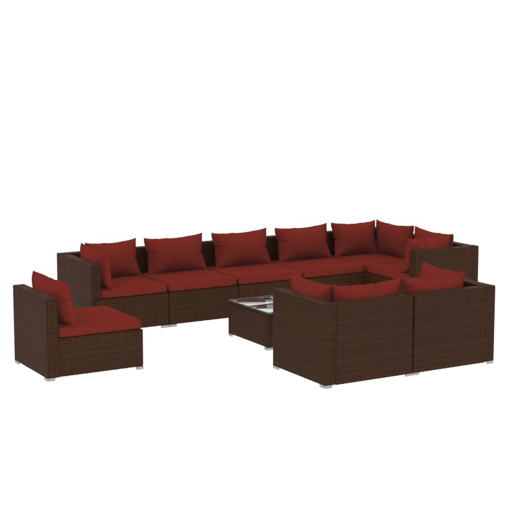 10 részes barna polyrattan kerti bútorszett párnákkal