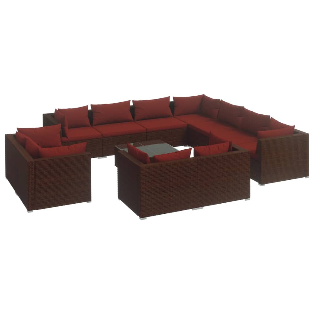 12 részes barna polyrattan kerti ülőgarnitúra párnákkal