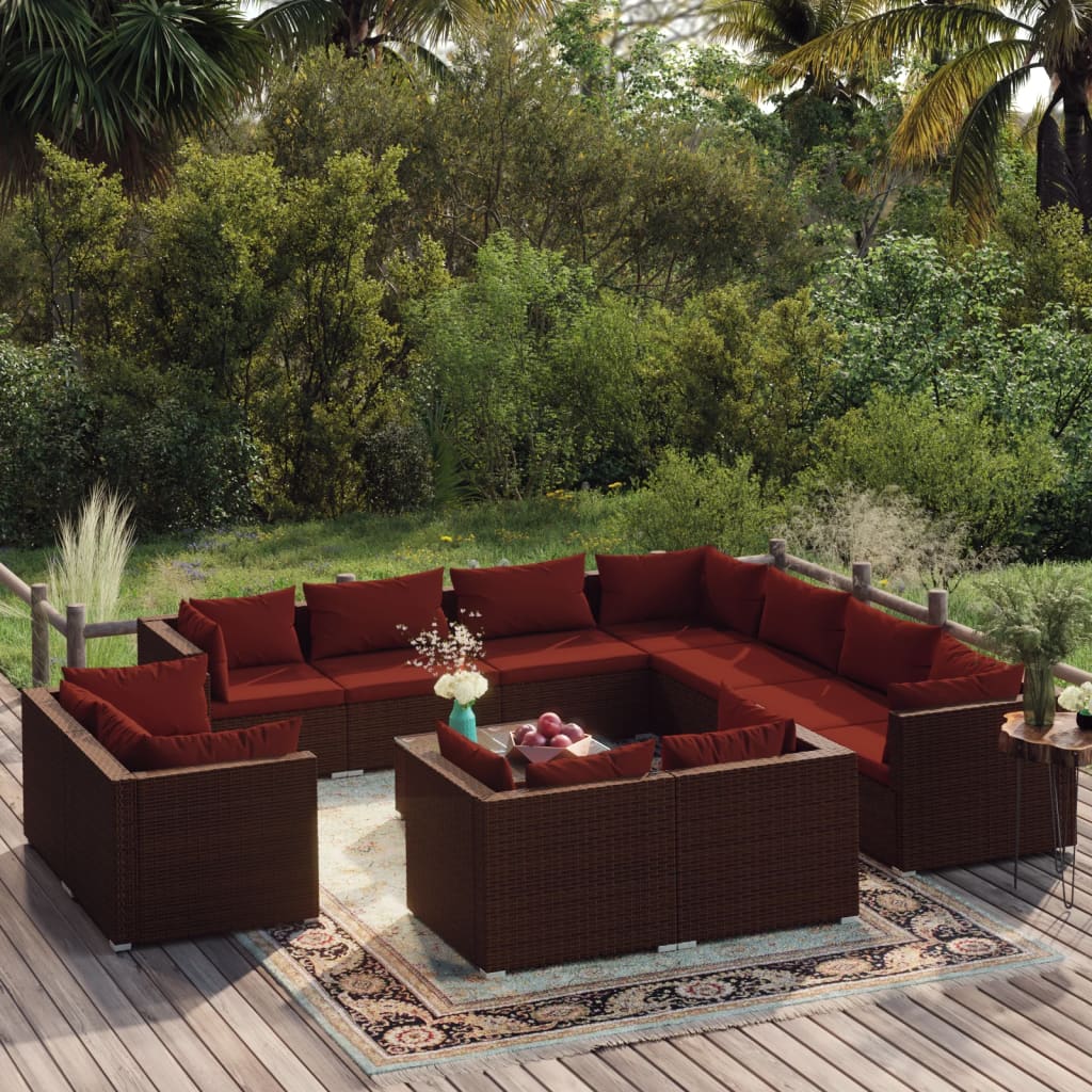 12 részes barna polyrattan kerti ülőgarnitúra párnákkal