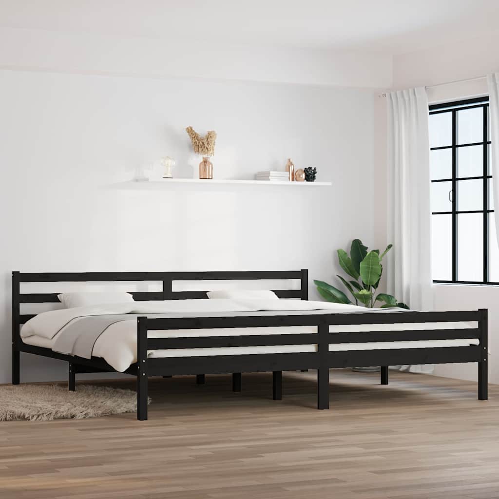 fekete tömör fa ágykeret 200x200 cm