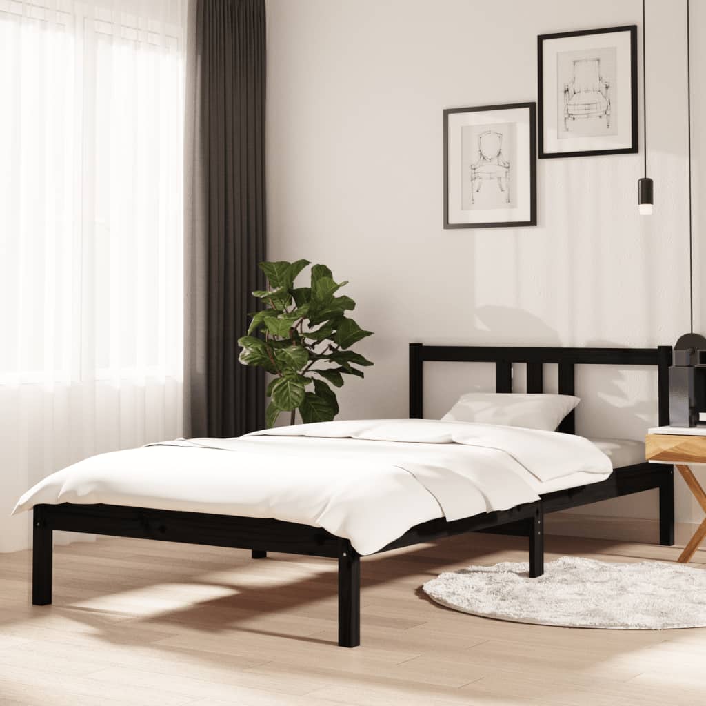 fekete tömör fa ágykeret 100 x 200 cm