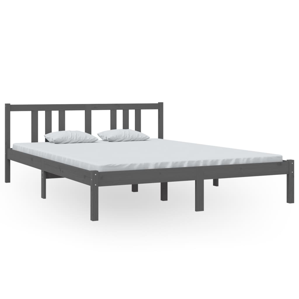 King Size szürke tömör fa ágykeret 150 x 200 cm