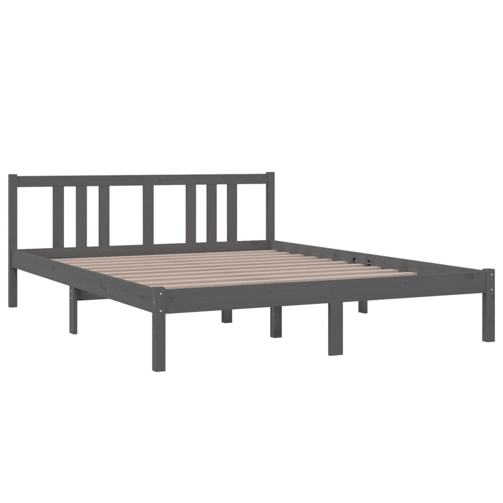 King Size szürke tömör fa ágykeret 150 x 200 cm