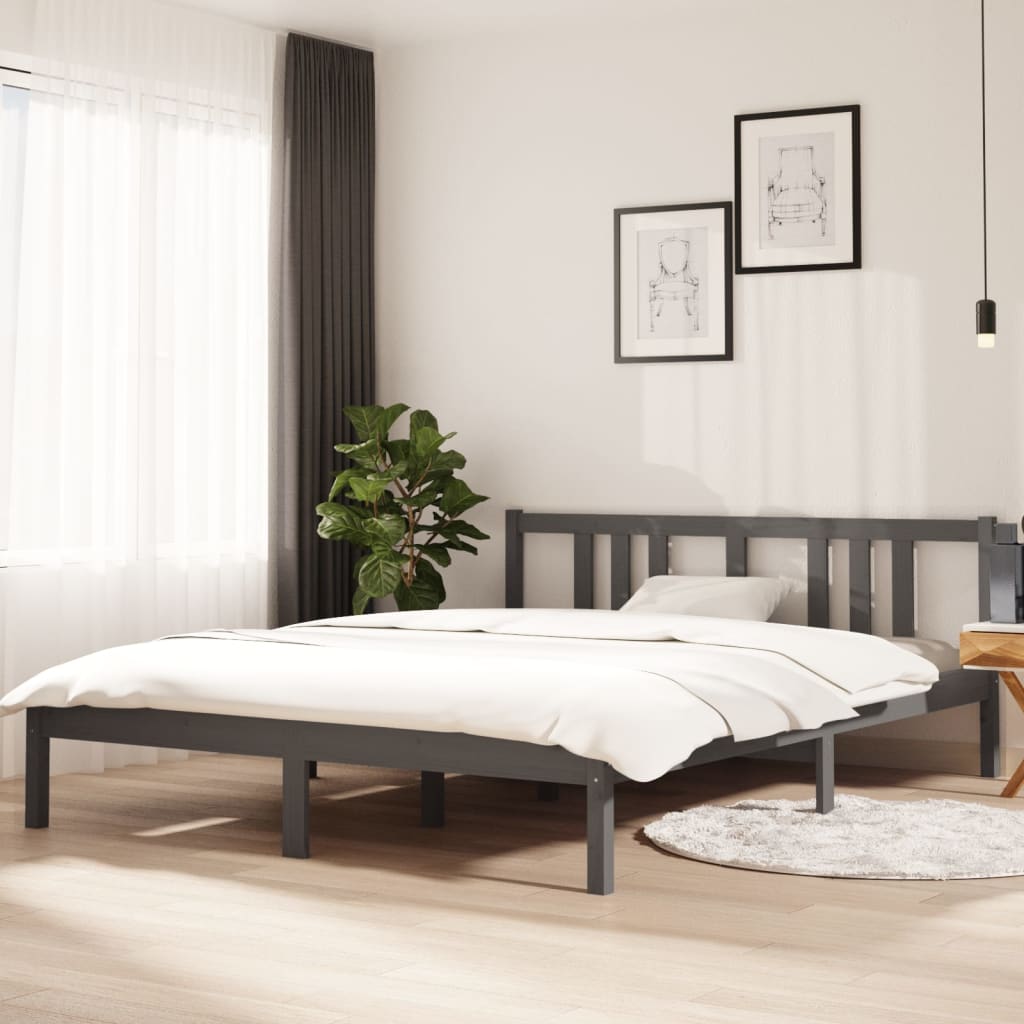 King Size szürke tömör fa ágykeret 150 x 200 cm