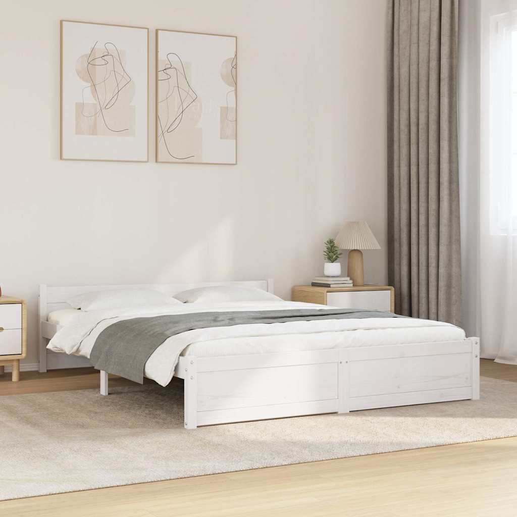 King Size fehér tömör fa ágykeret 150 x 200 cm