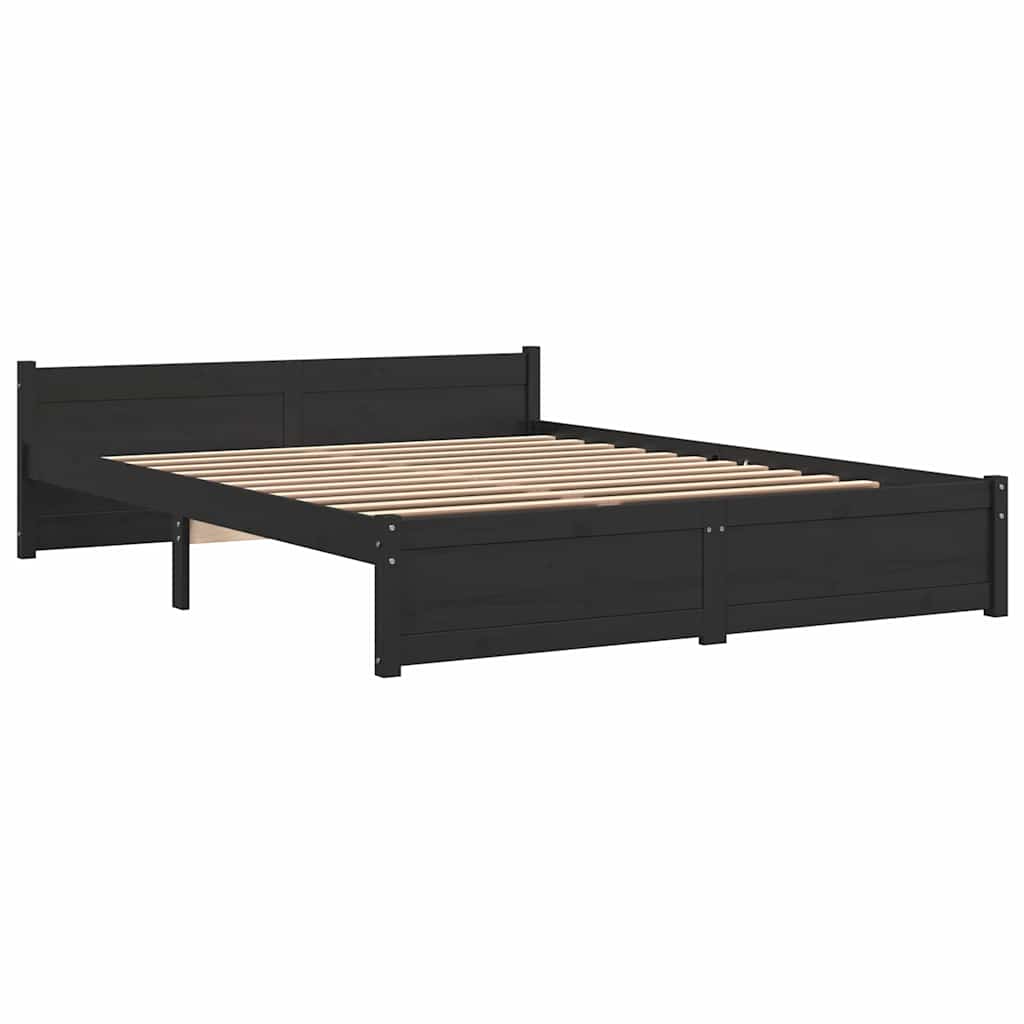 King Size fekete tömör fa ágykeret 150 x 200 cm