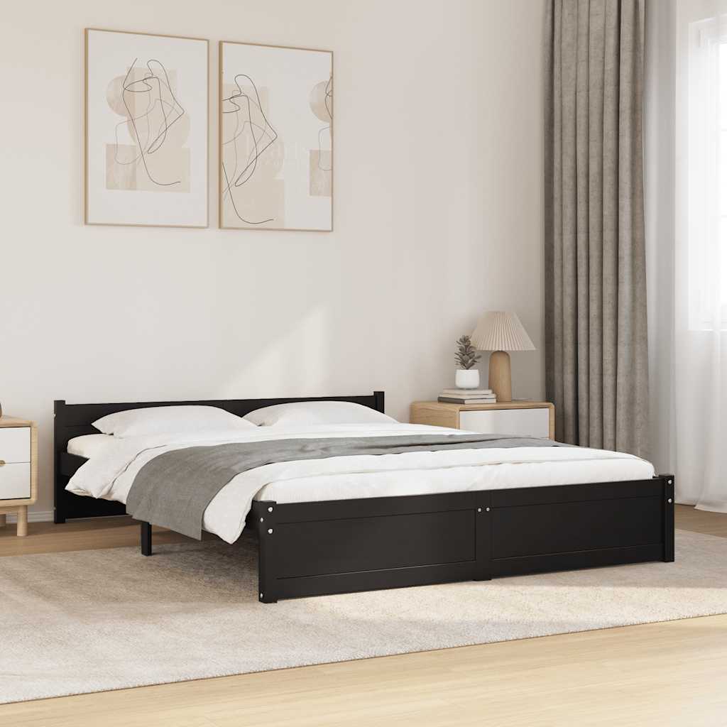 King Size fekete tömör fa ágykeret 150 x 200 cm